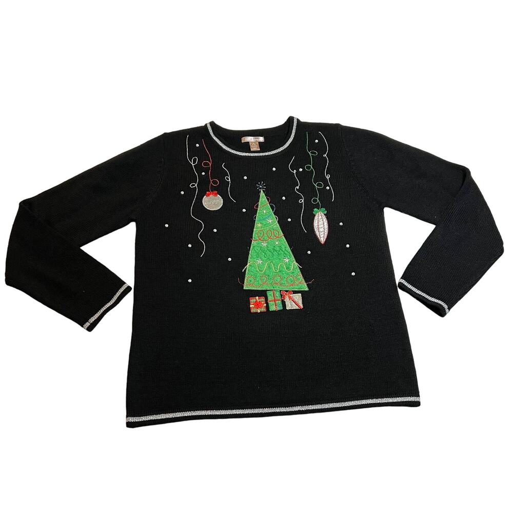 White Stag Embellished Christmas Sweater Size Medium Holidays Party Stretch